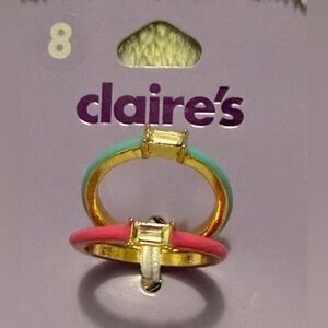 Claire's Gold-Tone Stackable Rings with Mint and Pink Enamel